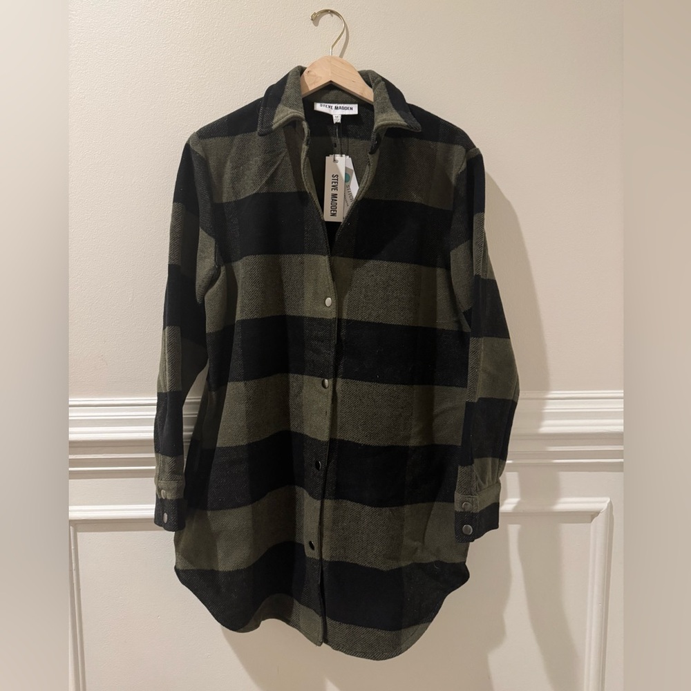 Steve Madden Shacket | M | Sage Green Buffalo Check | NWT